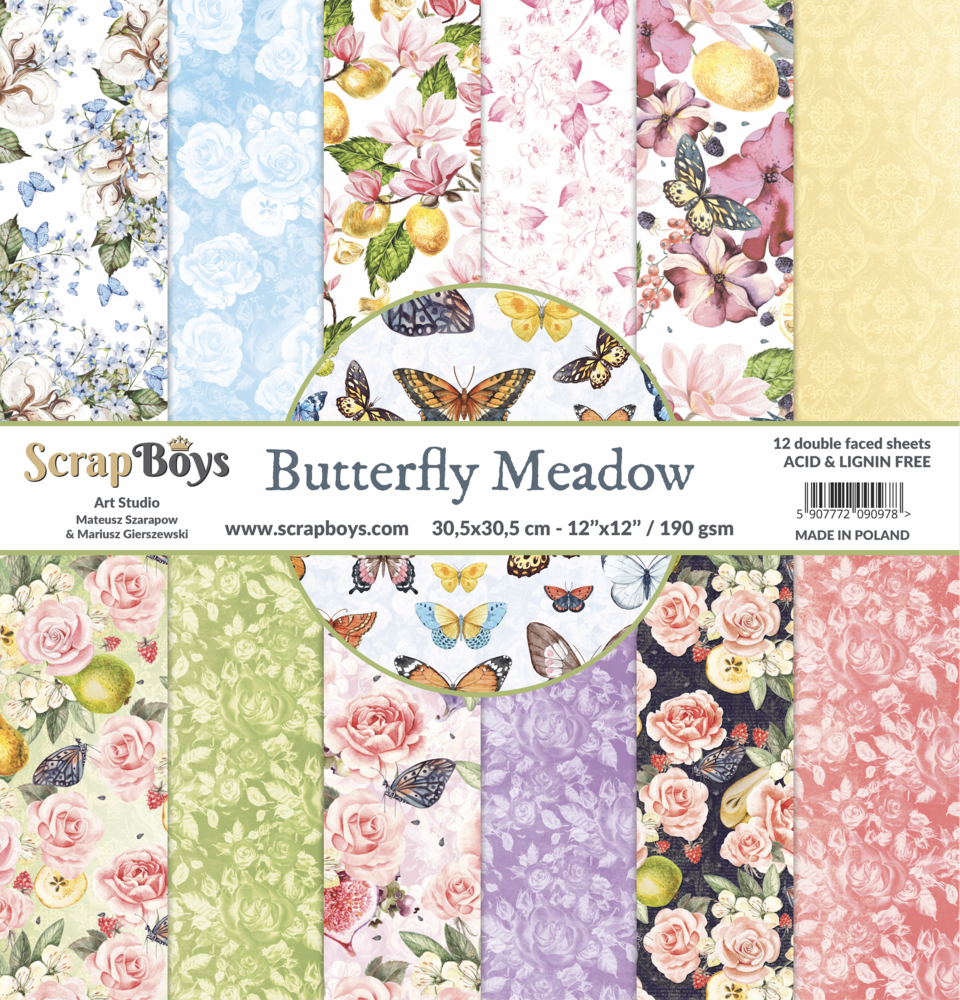 ScrapBoys Butterfly Meadow 12x12 Inch Paper Set (BUME-08)