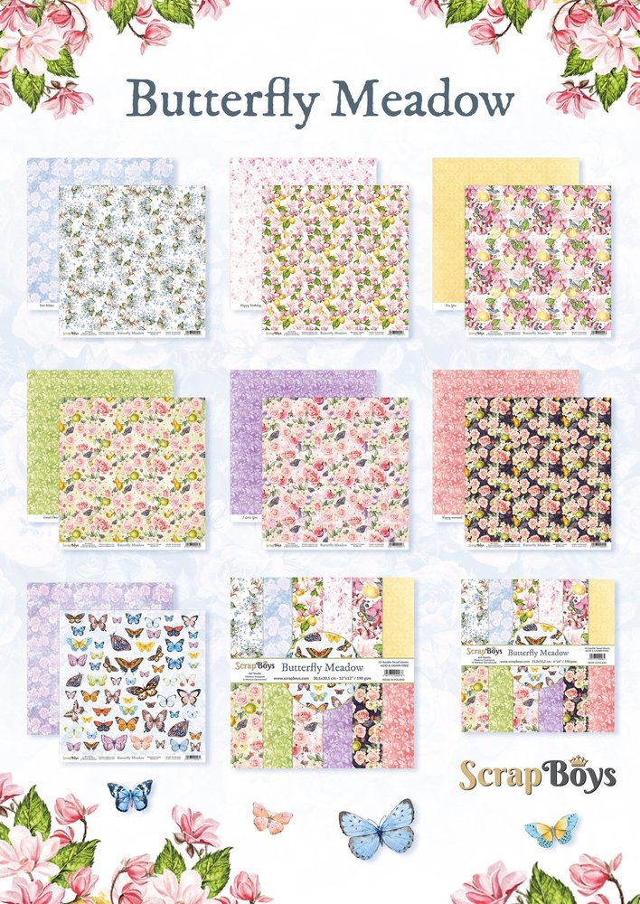 ScrapBoys Butterfly Meadow 12x12 Inch Paper Set (BUME-08)