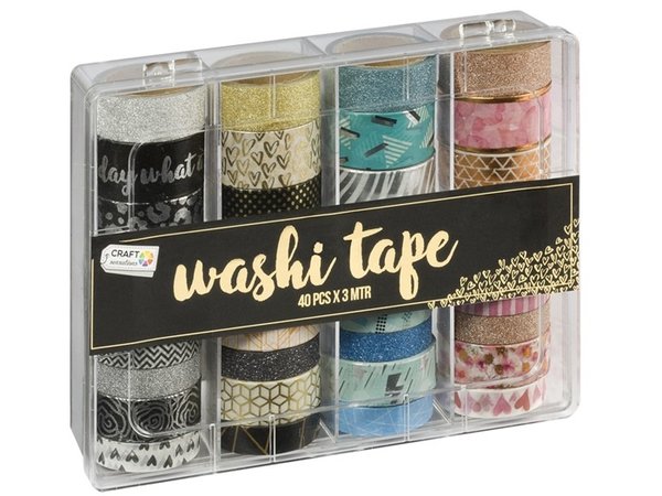Craft Sensations Washi Tape Set 40 Rolls of 3 Metres, Decorative Masking  Tape in 40 Unique Designs for Crafts, Stationery, Diaries, Adhesive Rolls