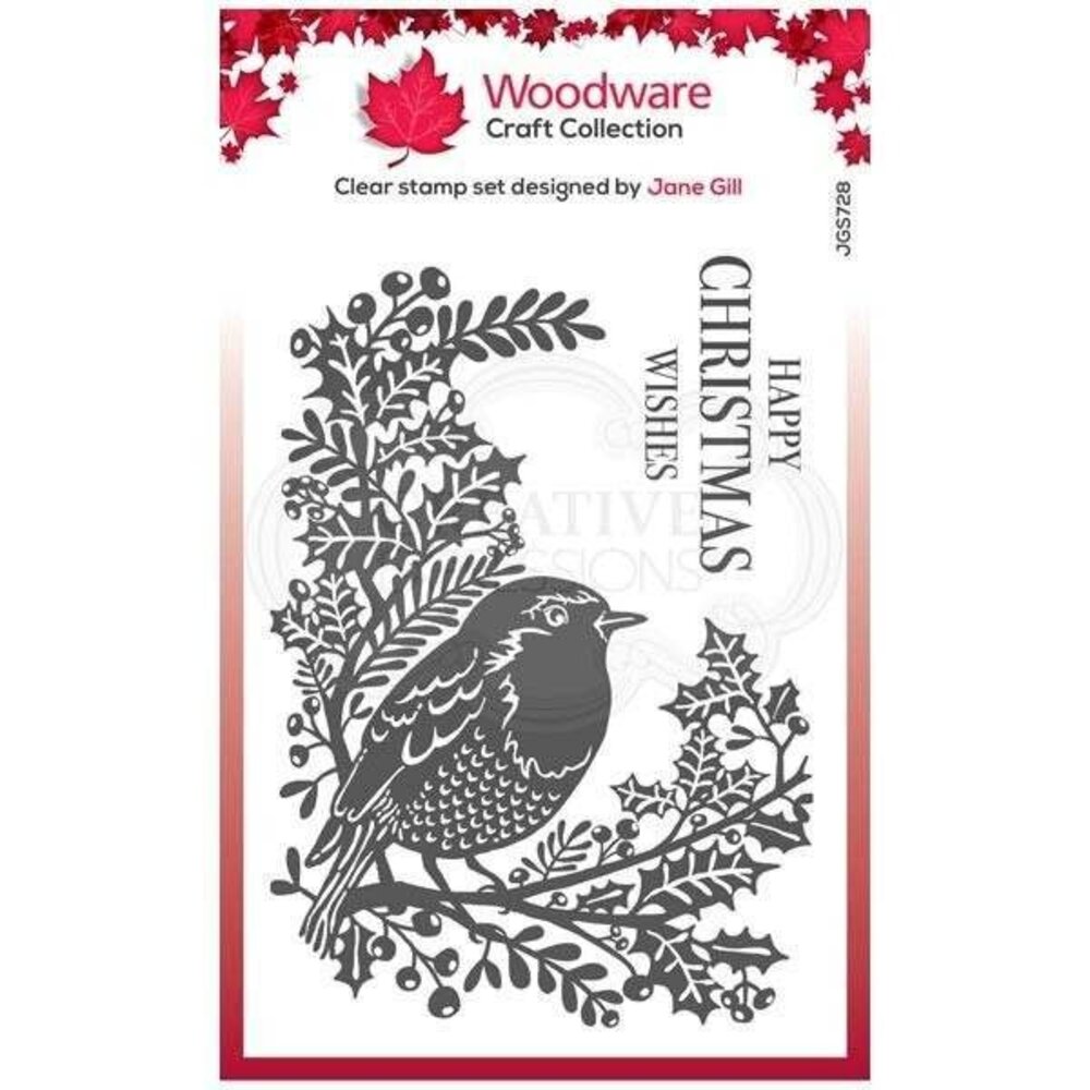 Woodware Singles Robin And Holly Clear Stamp Set (FRS728) Woodware Singles Robin And Holly Clear Stamp Set (FRS728)