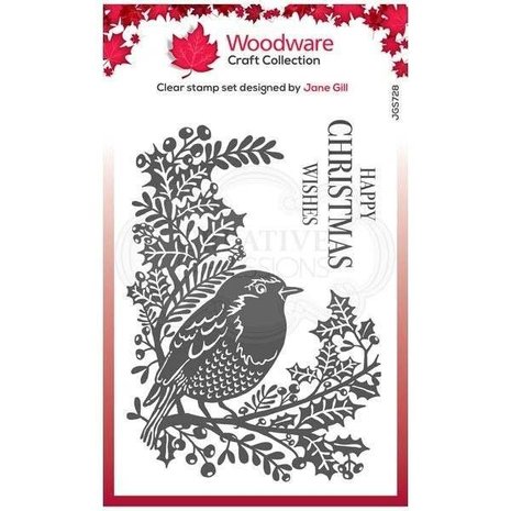 Woodware Singles Robin And Holly Clear Stamp Set (FRS728) Woodware Singles Robin And Holly Clear Stamp Set (FRS728)