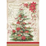 Stamperia Classic Christmas Rice Paper A4 Christmas Greetings Tree (DFSA4476)