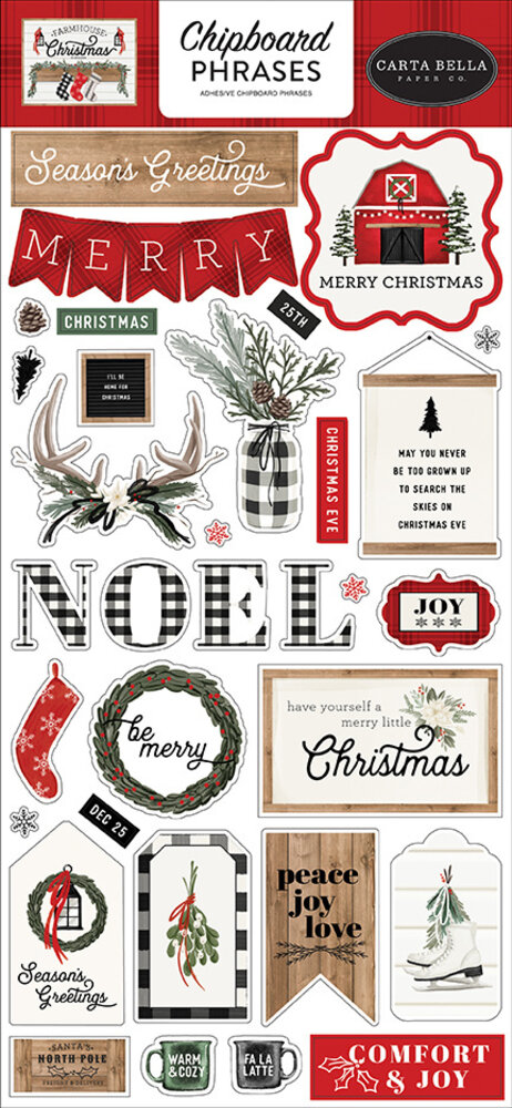 Carta Bella Farmhouse Christmas 6x13 Inch Chipboard Phrases (CBFAC123022) Carta Bella Farmhouse Christmas 6x13 Inch Chipboard Phrases (CBFAC123022)