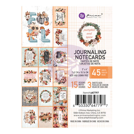 Prima Marketing Inc Pumpkin & Spice 3x4 Inch Journaling Cards (647797)