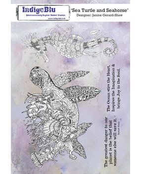 IndigoBlu Sea Turtle and Seahorse A5 Rubber Stamp (IND0666)