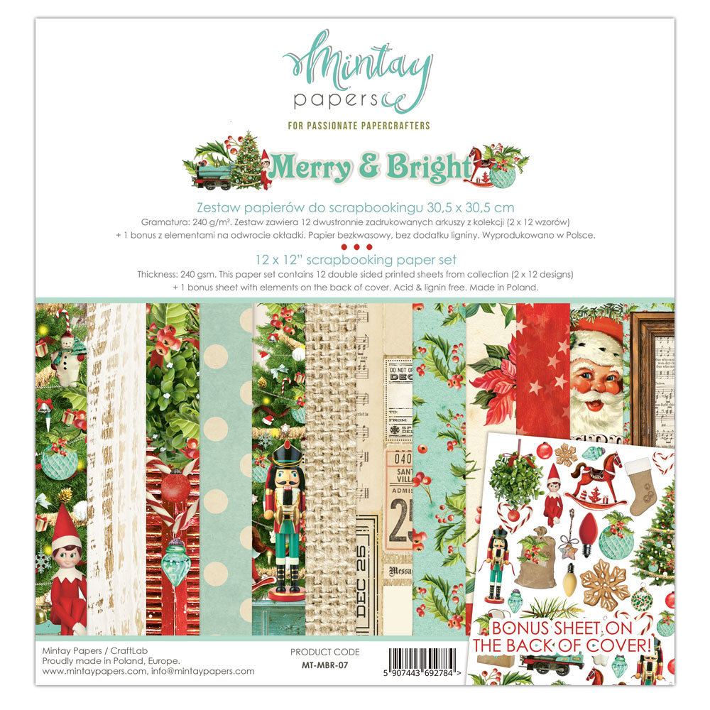 Mintay Merry & Bright 12x12 Inch Scrapbooking Paper Set (MT-MBR-07) Mintay Merry & Bright 12x12 Inch Scrapbooking Paper Set (MT-MBR-07)