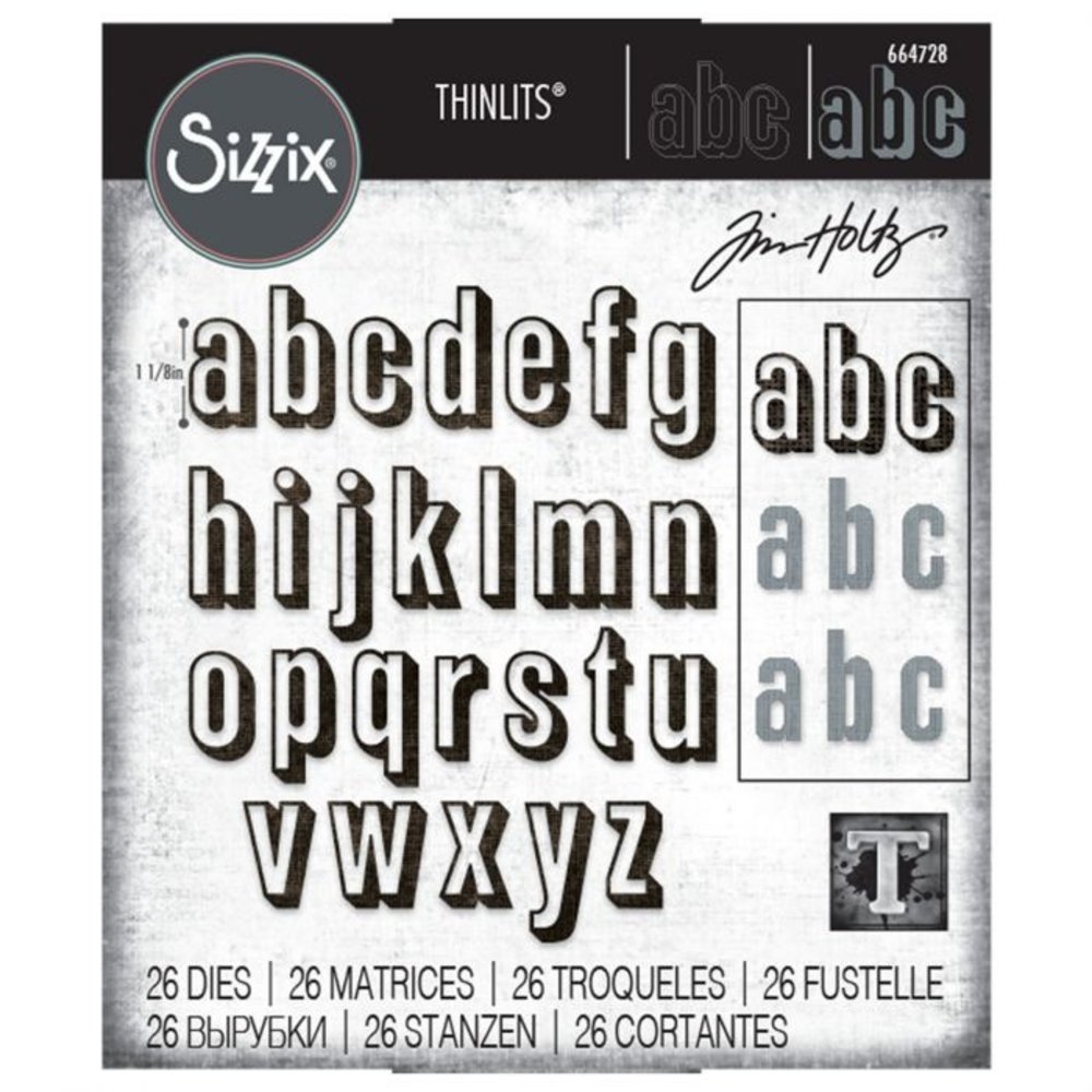 Sizzix Thinlits Alterations Die Set 26pk Alphanumeric Shadow Lower (664728)