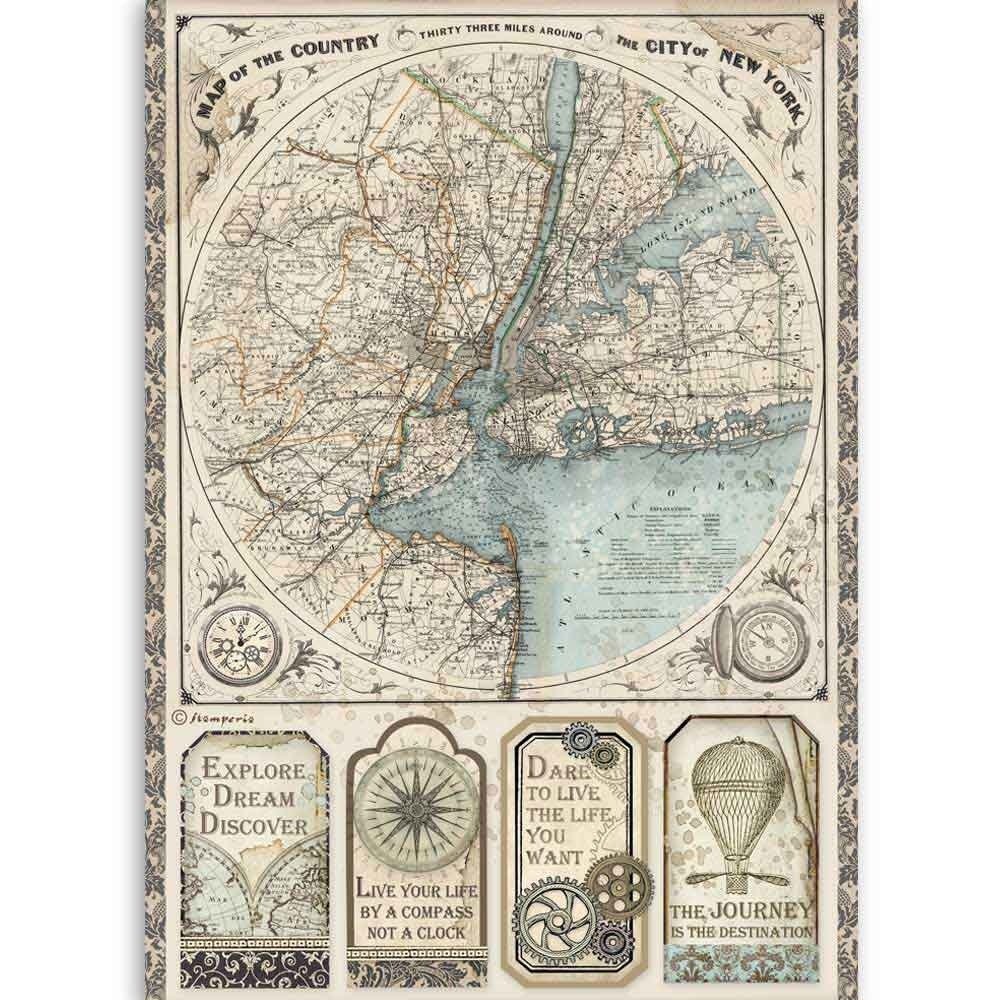 Stamperia Sir Vagabond Rice Paper A4 Map of New York (DFSA4515) Stamperia Sir Vagabond Rice Paper A4 Map of New York (DFSA4515)
