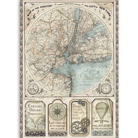 Stamperia Sir Vagabond Rice Paper A4 Map of New York (DFSA4515) Stamperia Sir Vagabond Rice Paper A4 Map of New York (DFSA4515)