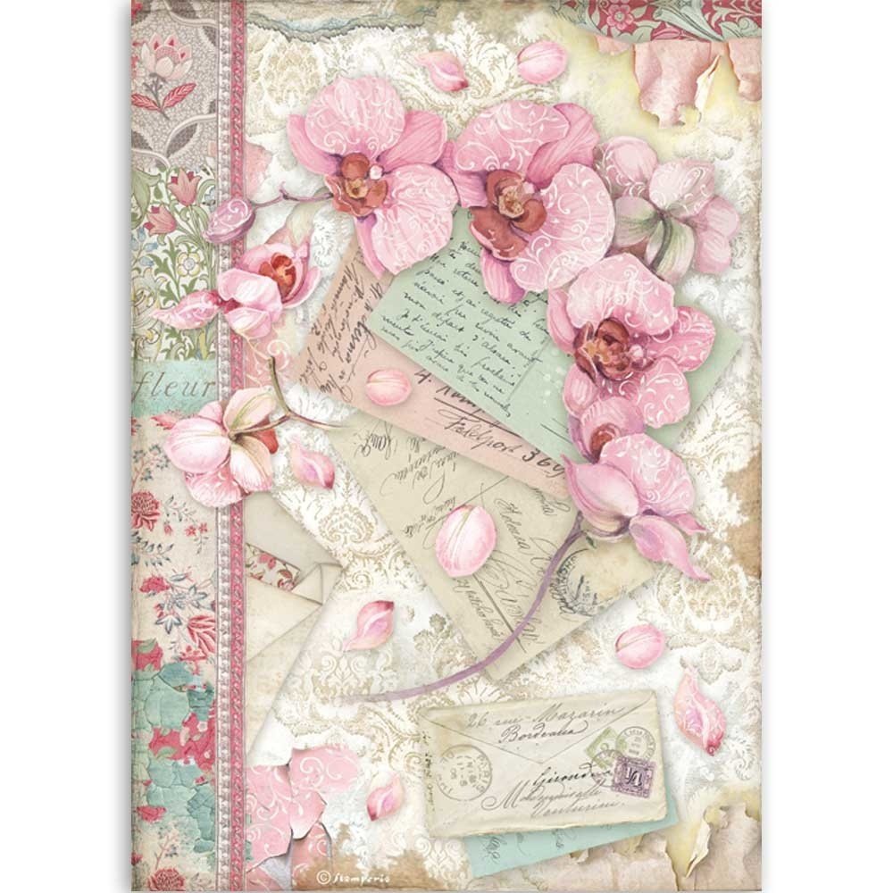 Stamperia Orchids and Cats Rice Paper A4 Pink Orchid (DFSA4512)