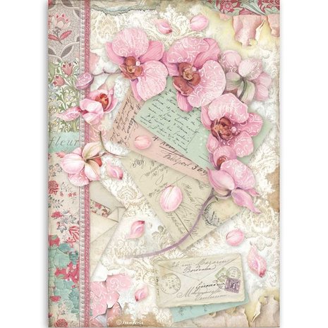 Stamperia Orchids and Cats Rice Paper A4 Pink Orchid (DFSA4512)