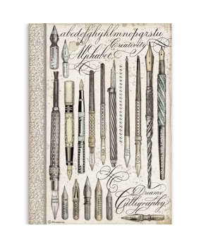 Stamperia Calligraphy Rice Paper A4 Vintage Pens (DFSA4526)