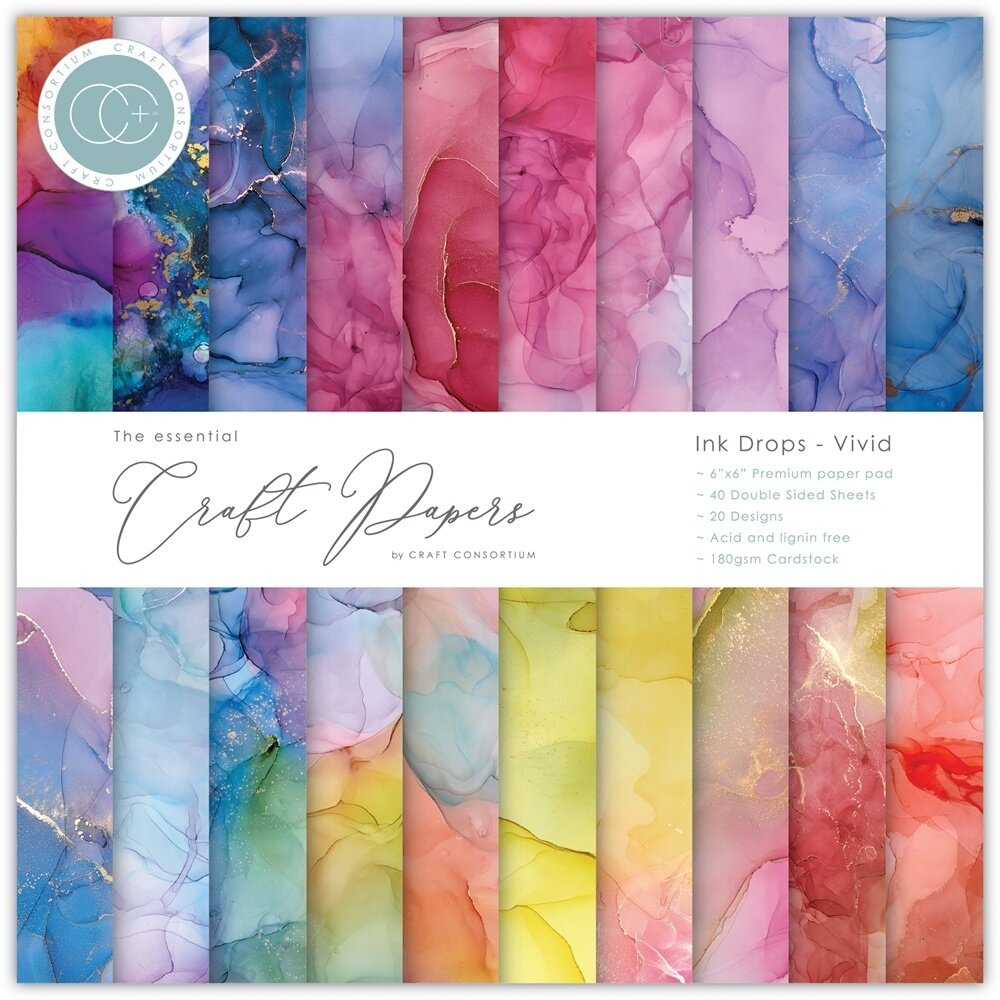 Craft Consortium Essential Craft Papers 6x6 Inch Paper Pad Ink Drops Vivid (CCEPAD013B) Craft Consortium Essential Craft Papers 6x6 Inch Paper Pad Ink Drops Vivid (CCEPAD013B)