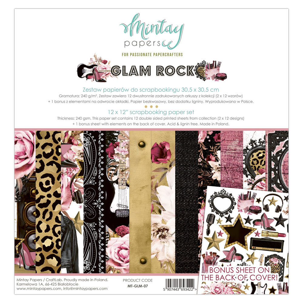 Mintay Glam Rock 12x12 Inch Scrapbooking Paper Set (MT-GLM-07)