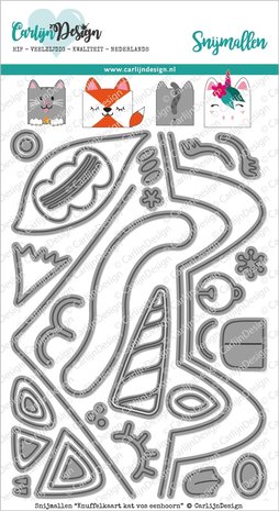 Carlijn Design Snijmal Knuffelkaart Kat Eenhoorn Vos (CDSN-0070) Carlijn Design Snijmal Knuffelkaart Kat Eenhoorn Vos (CDSN-0070)