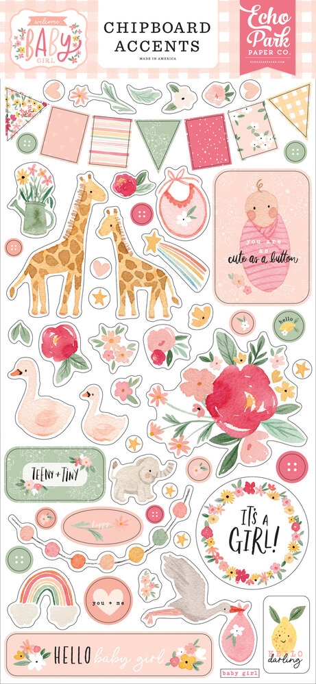 Echo Park Welcome Baby Girl 6x13 Inch Chipboard Accents (WBG233021)