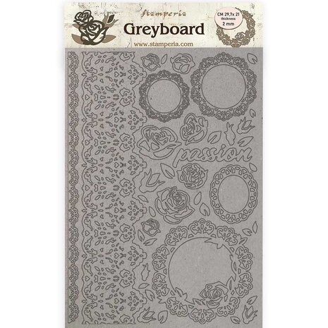 Stamperia Passion Greyboard A4 Lace and Roses (KLSPDA424)