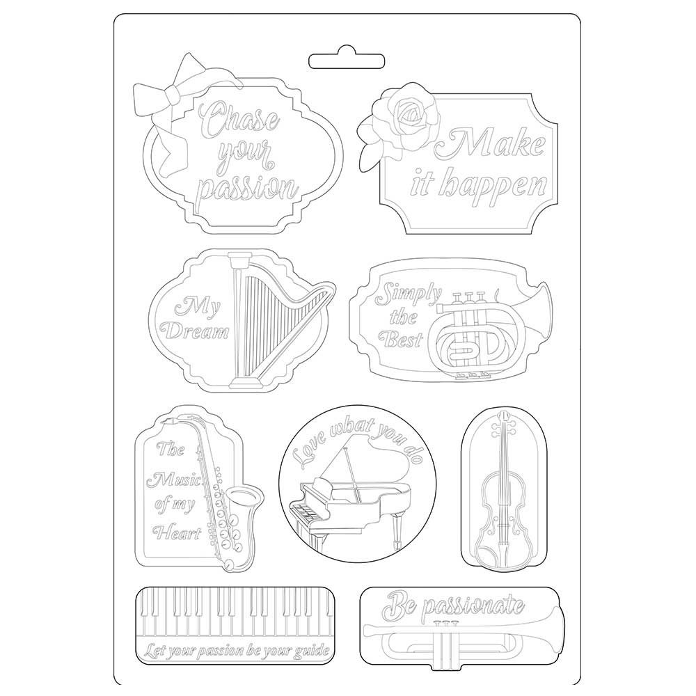 Stamperia Passion Soft Mould A4 Music and Tag (K3PTA492) Stamperia Passion Soft Mould A4 Music and Tag (K3PTA492)
