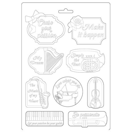 Stamperia Passion Soft Mould A4 Music and Tag (K3PTA492) Stamperia Passion Soft Mould A4 Music and Tag (K3PTA492)