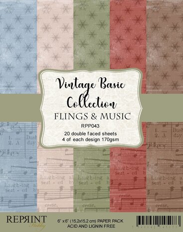 Reprint Flings & Music Vintage Basic Collection 6x6 Inch Paper Pack (RPP043) Reprint Flings & Music Vintage Basic Collection 6x6 Inch Paper Pack (RPP043)