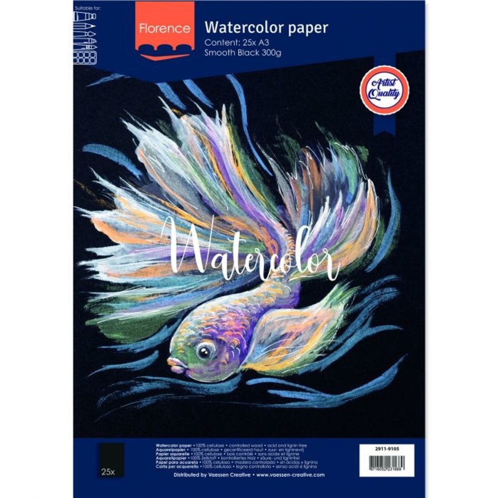 Vaessen Creative Florance Smooth Aquarelpapier Zwart A3 25pcs (2911-9105) Vaessen Creative Florance Smooth Aquarelpapier Zwart A3 25pcs (2911-9105)