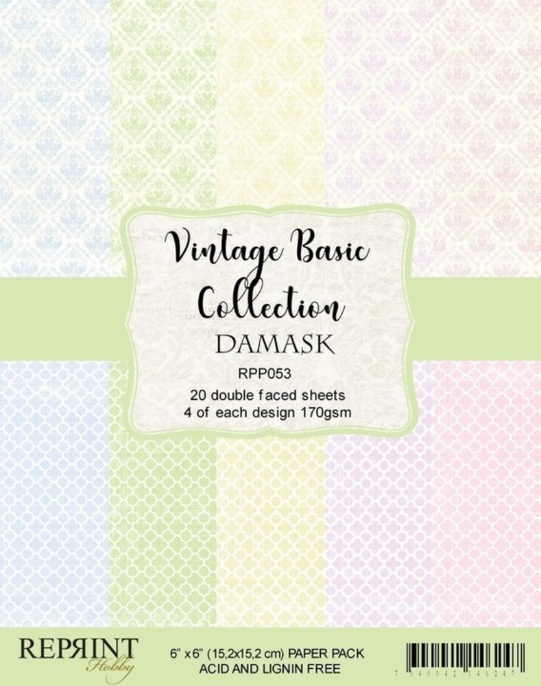 Reprint Vintage Basic Collection Damask 6x6 Inch Paper Pack (RPP053)