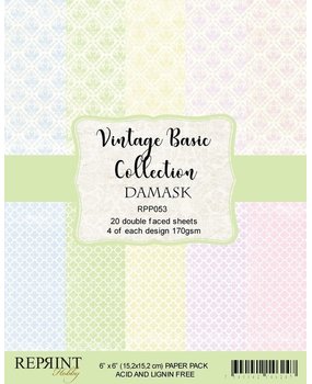 Reprint Vintage Basic Collection Damask 6x6 Inch Paper Pack (RPP053)