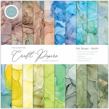 Craft Consortium Essential Craft Papers 12x12 Inch Paper Pad Ink Drops Earth (CCEPAD015)