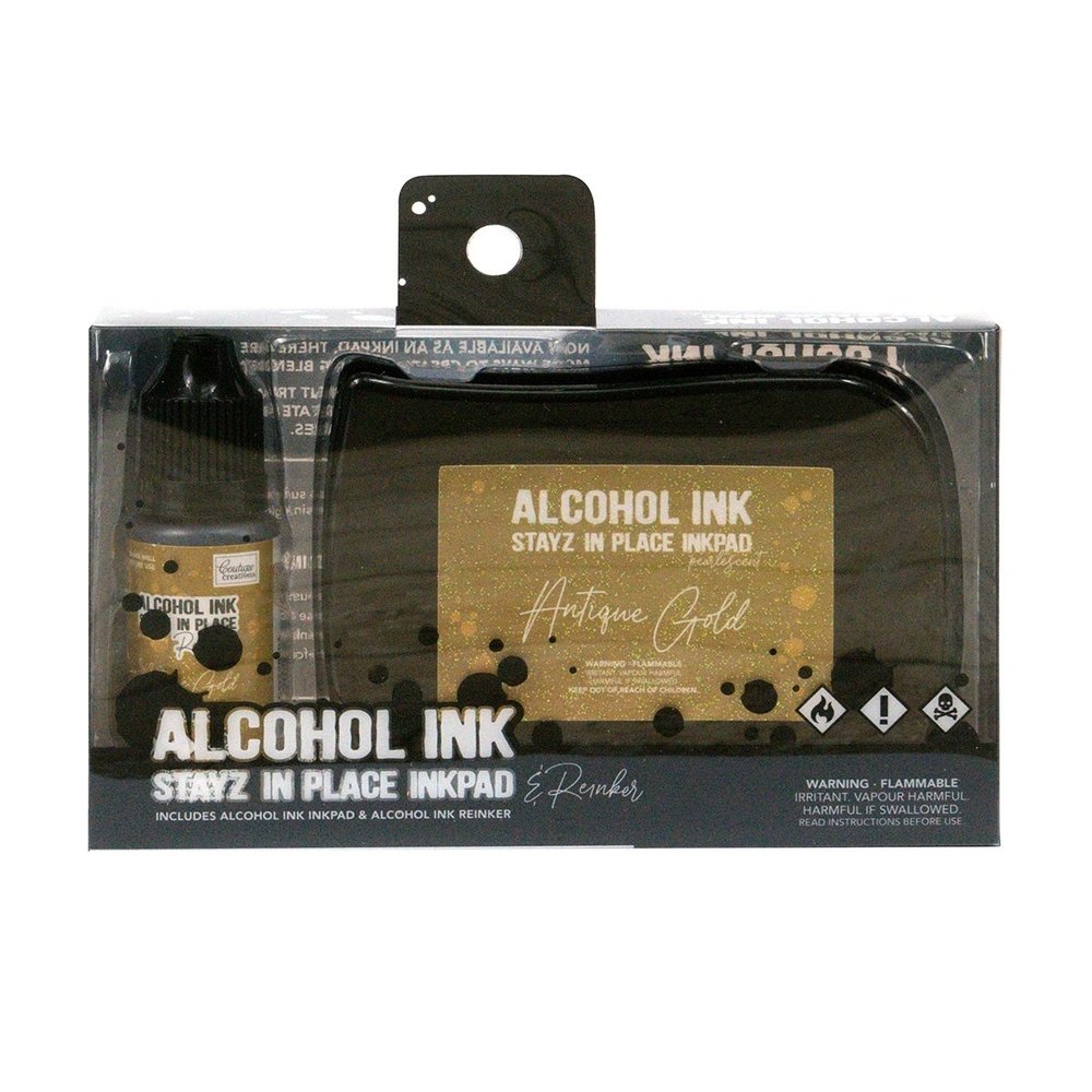 Couture Creations Stayz in Place Alcohol Ink Pearlescent Antique Gold Pad+Reinker (CO728166) Couture Creations Stayz in Place Alcohol Ink Pearlescent Antique Gold Pad+Reinker (CO728166)