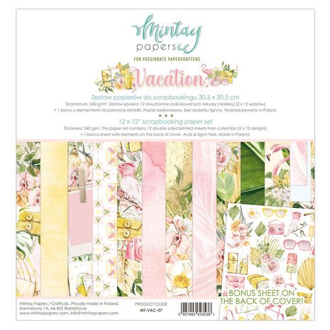 Mintay Vacation 12x12 Inch Scrapbooking Paper Set (MT-VAC-07)