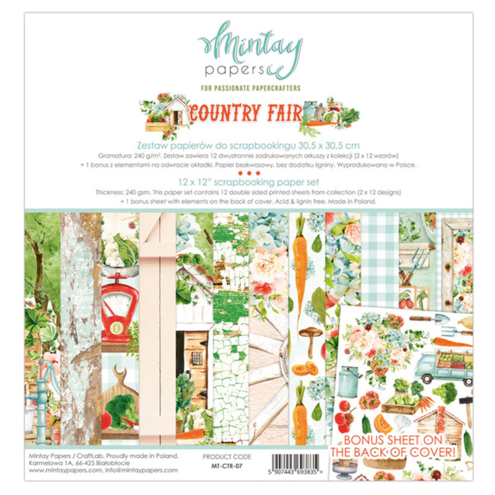 Mintay Country Fair 12x12 Inch Scrapbooking Paper Set (MT-CTR-07)
