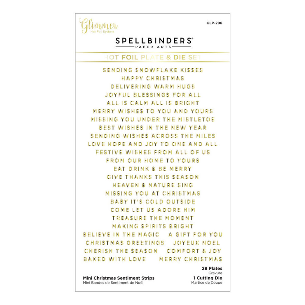 Spellbinders Mini Christmas Sentiment Strips Glimmer Hot Foil Plate & Die Sets (GLP-296)