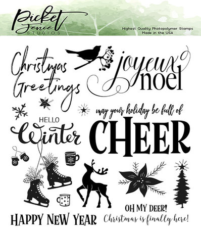 Picket Fence Studios Joyeux Noel 6x6 Inch Clear Stamps (C-129) Picket Fence Studios Joyeux Noel 6x6 Inch Clear Stamps (C-129)