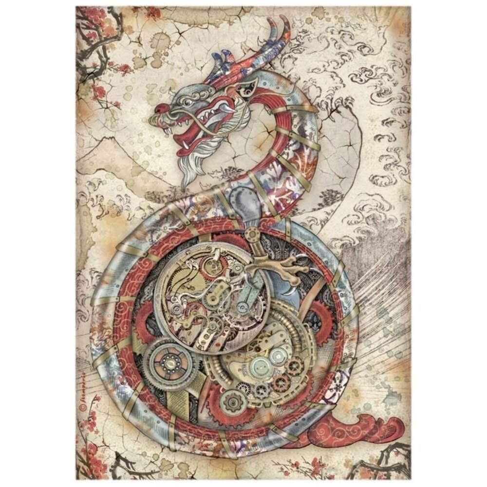 Stamperia Sir Vagabond in Japan Mechanical Dragon Rice Paper A4 (DFSA4608)