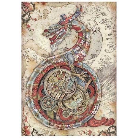 Stamperia Sir Vagabond in Japan Mechanical Dragon Rice Paper A4 (DFSA4608)