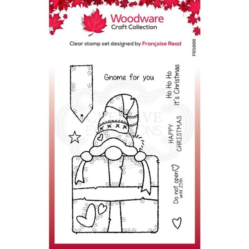 Woodware Singles Gnome Gift Clear Stamp (FRS866) Woodware Singles Gnome Gift Clear Stamp (FRS866)