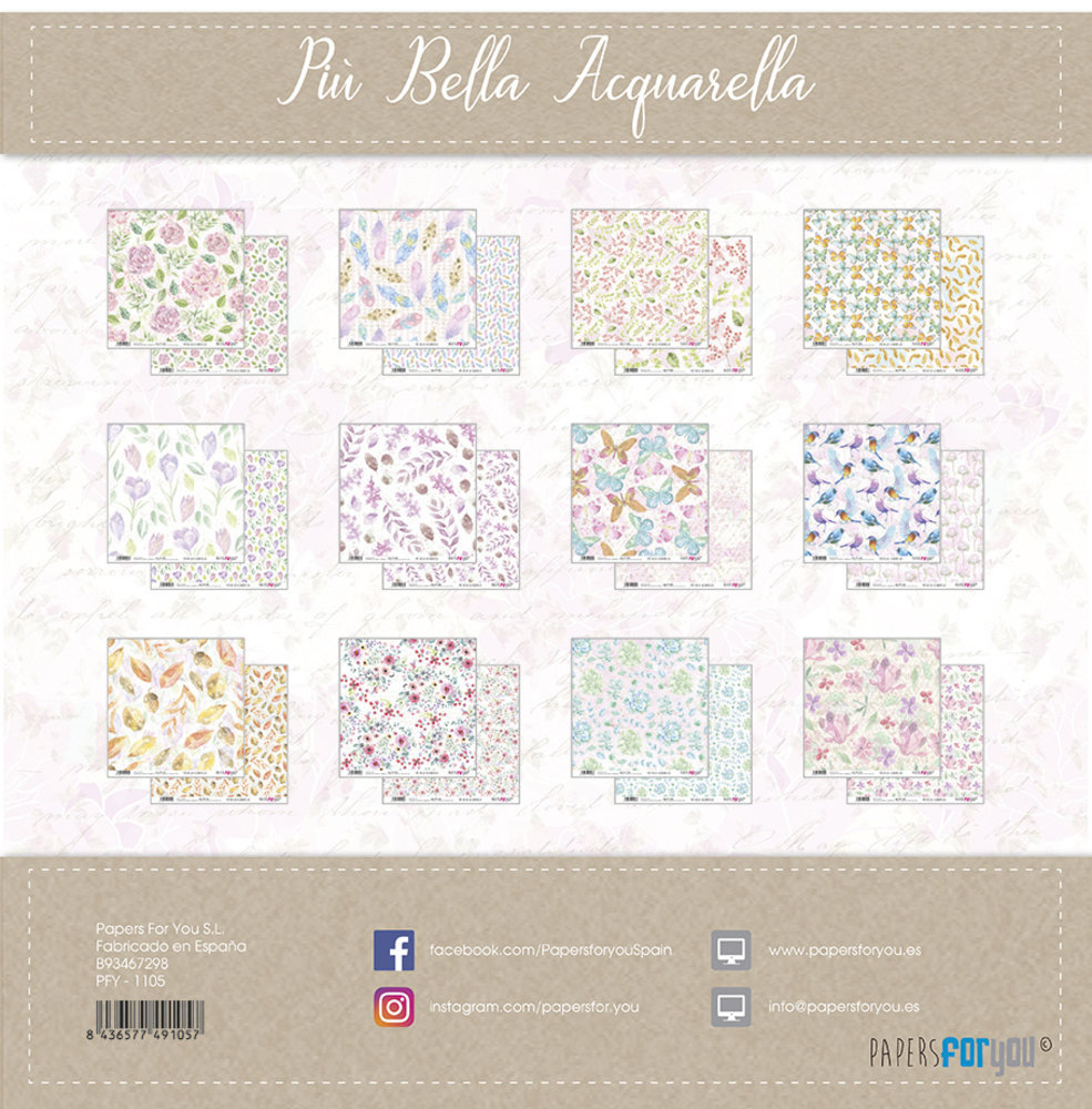 Papers For You Piu Bella Acquarella 12x12 Inch Paper Pack (12pcs) (PFY-1105)