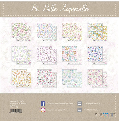 Papers For You Piu Bella Acquarella 12x12 Inch Paper Pack (12pcs) (PFY-1105)