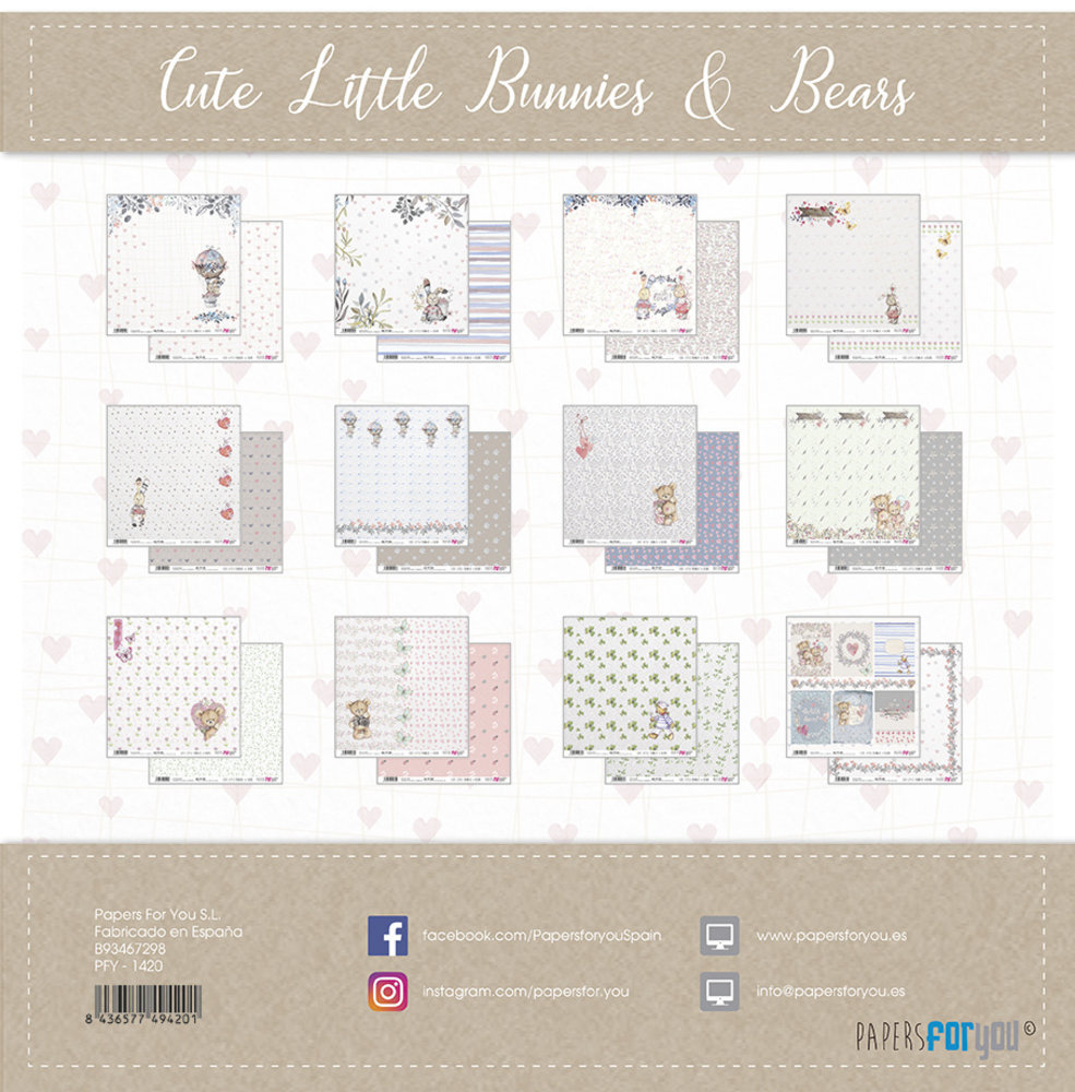 Papers For You Cute Little Bunnies and Bears 12x12 Inch Paper Pack (12pcs) (PFY-1420)