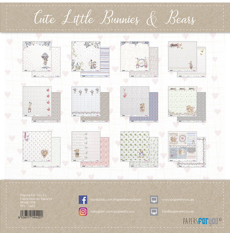 Papers For You Cute Little Bunnies and Bears 12x12 Inch Paper Pack (12pcs) (PFY-1420)
