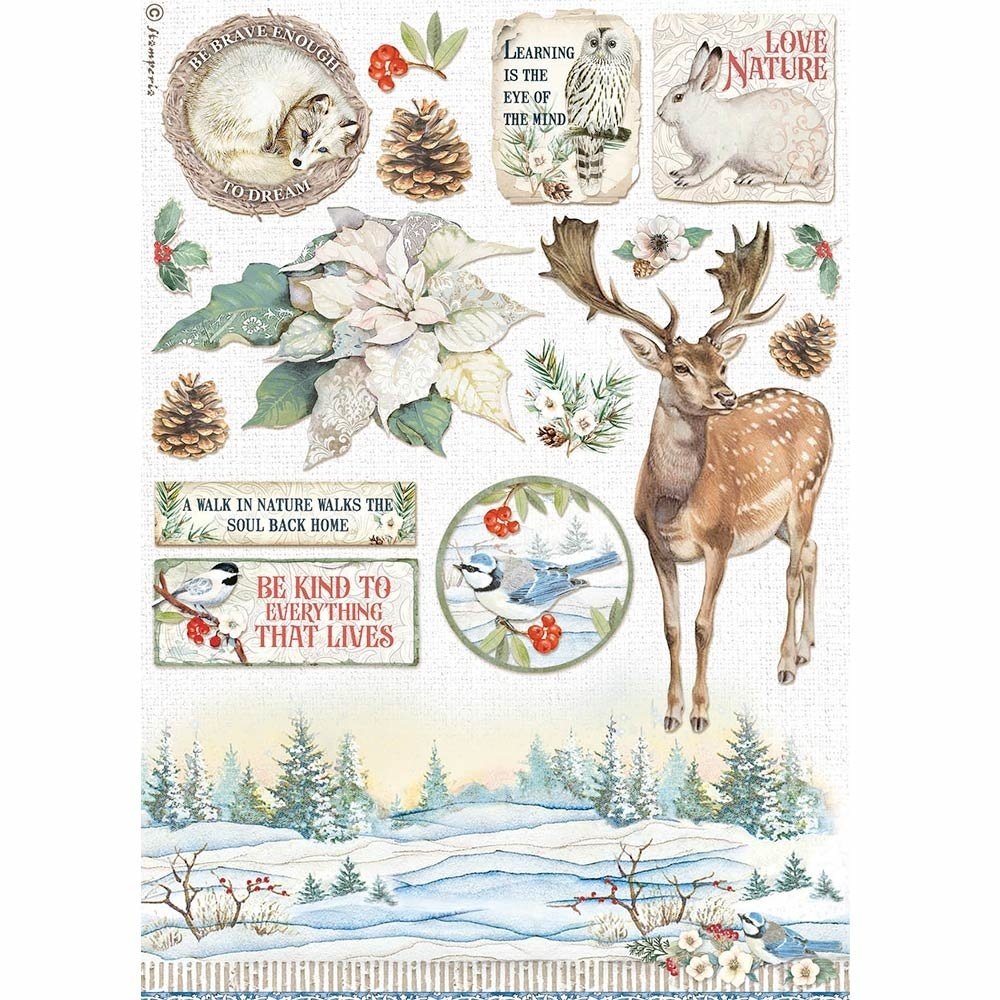 Stamperia Winter Tales Poinsettia Rice Paper A4 (DFSA4585)