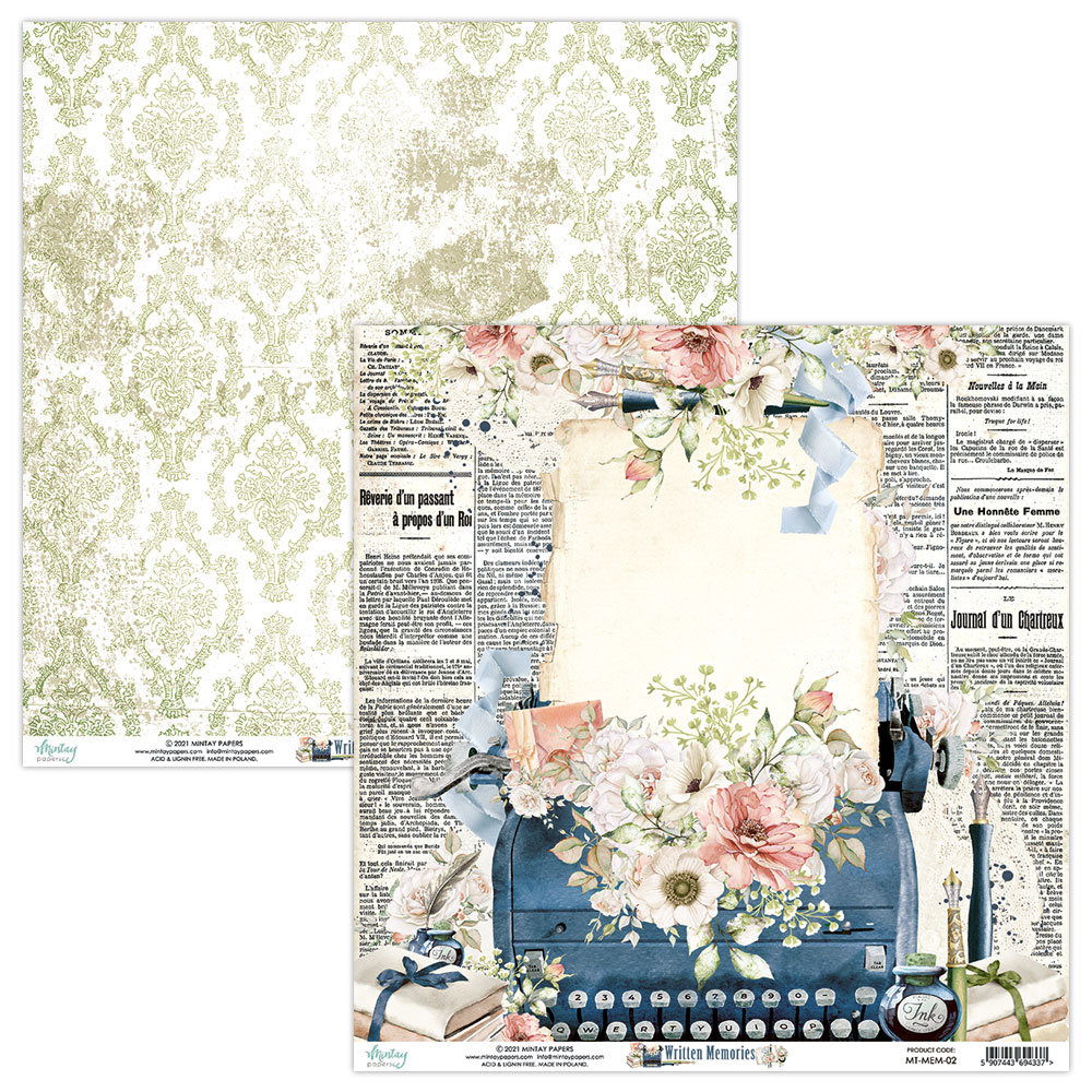 Mintay Written Memories 12x12 Inch Scrapbooking Paper Set (MT-MEM-07)