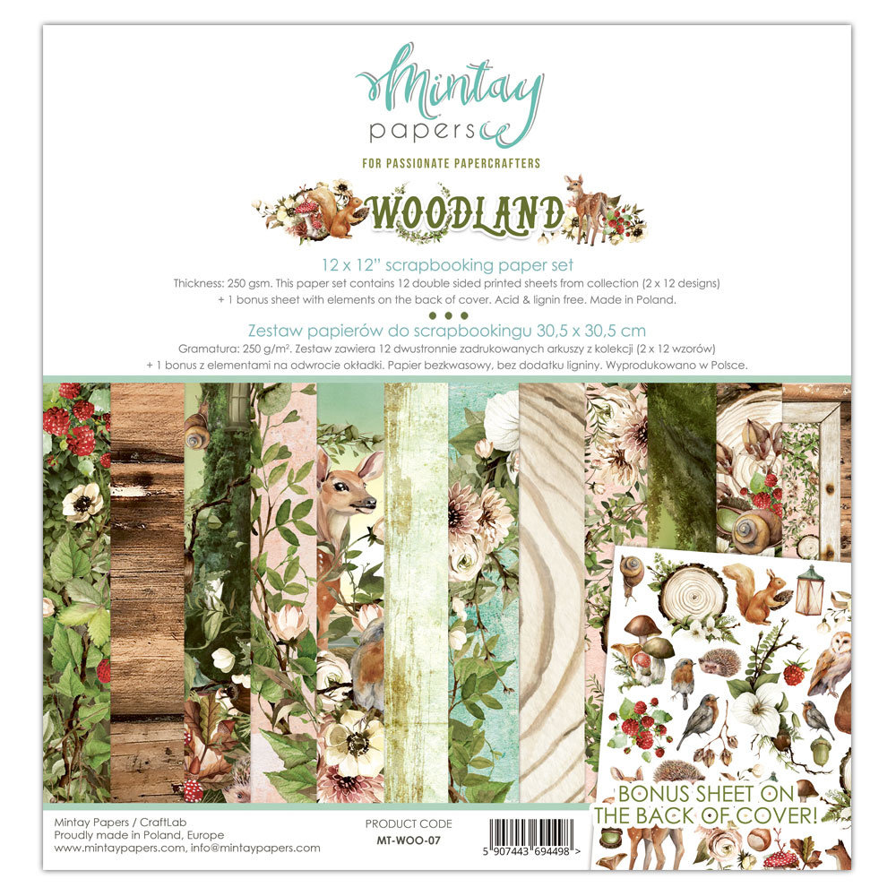 Mintay Woodland 12x12 Inch Scrapbooking Paper Set (MT-WOO-07)