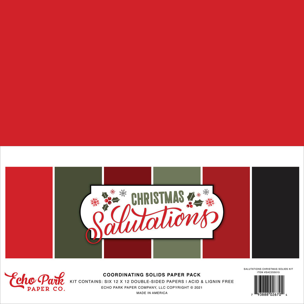 Echo Park Salutations Christmas 12x12 Inch Coordinating Solids Paper Pack (SAC255015) Echo Park Salutations Christmas 12x12 Inch Coordinating Solids Paper Pack (SAC255015)