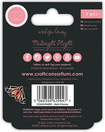 Craft Consortium Midnight Flight Metal Charms Moths (CCMCHRM029) Craft Consortium Midnight Flight Metal Charms Moths (CCMCHRM029)