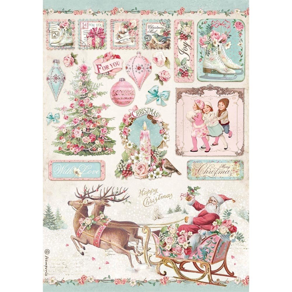 Stamperia Pink Christmas Deer Rice Paper A4 (DFSA4629) Stamperia Pink Christmas Deer Rice Paper A4 (DFSA4629)