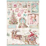 Stamperia Pink Christmas Deer Rice Paper A4 (DFSA4629)