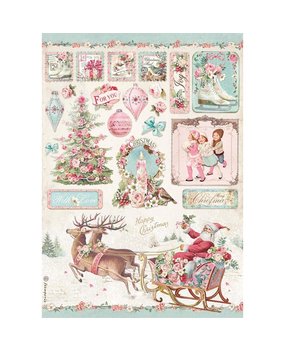 Stamperia Pink Christmas Deer Rice Paper A4 (DFSA4629)