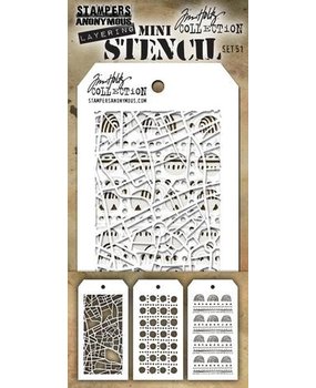 Stampers Anonymous Tim Holtz Mini Layering Stencil Set 51 (THMST051) Stampers Anonymous Tim Holtz Mini Layering Stencil Set 51 (THMST051)