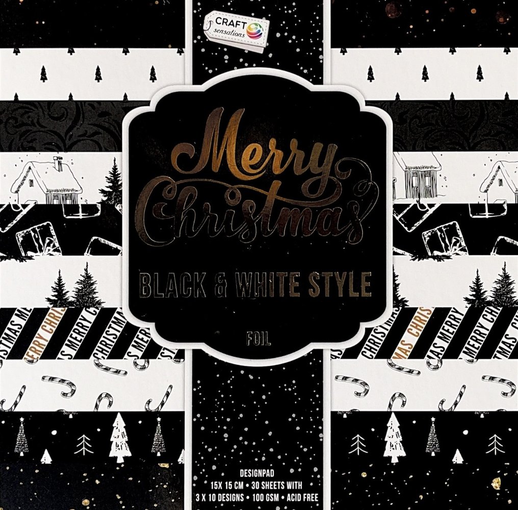 Craft Sensations Merry Christmas Black & White Style 6x6 Inch Paper Pad (CR0784K/21GE)